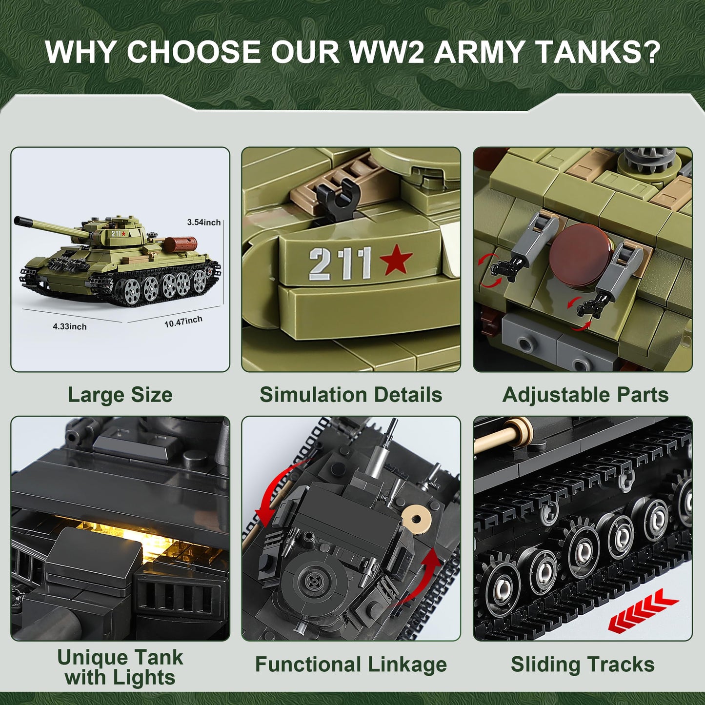 MISTBUY WW2 Army Tank Building Sets with Lights — Panzer IV & T-34, LEGO-Compatible