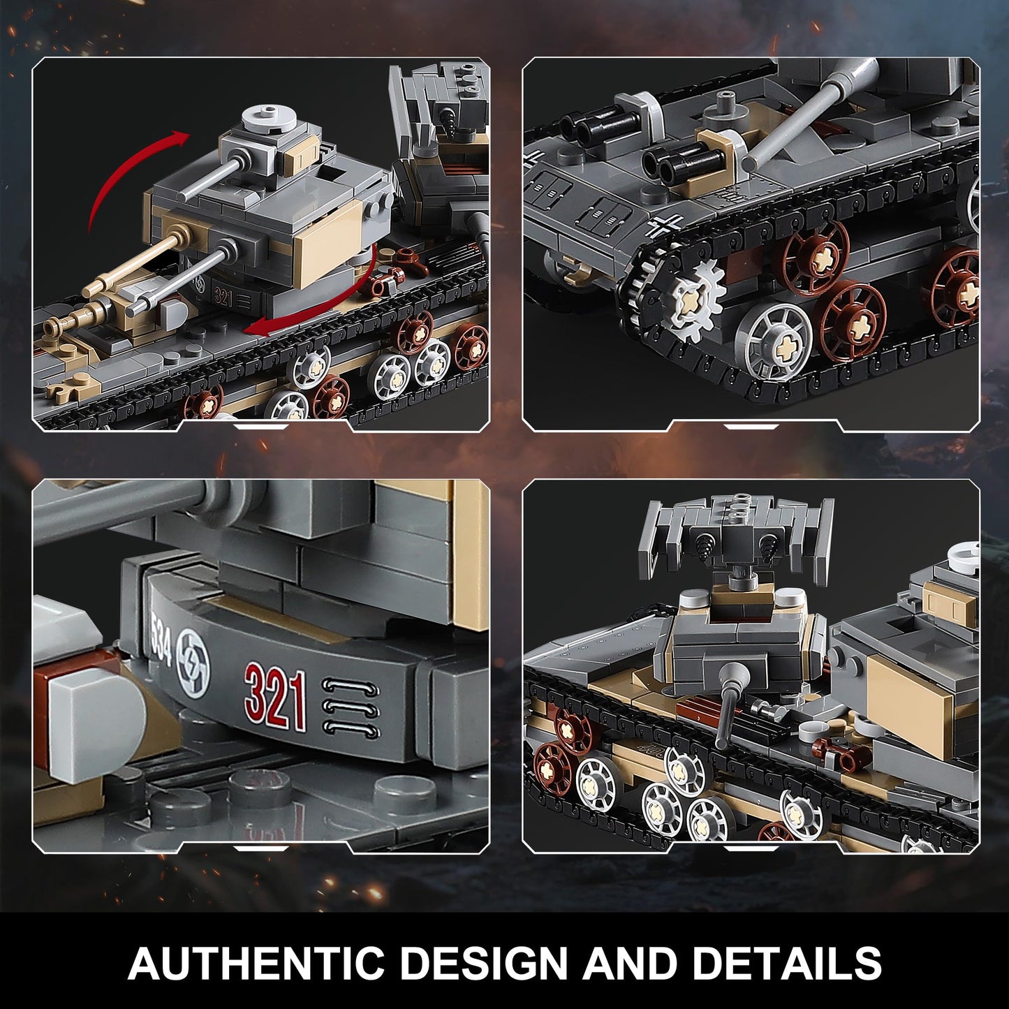 MISTBUY 1165-Piece WWII Army Tank Building Set | 9-in-1 KV-VI & 8 Tanks
