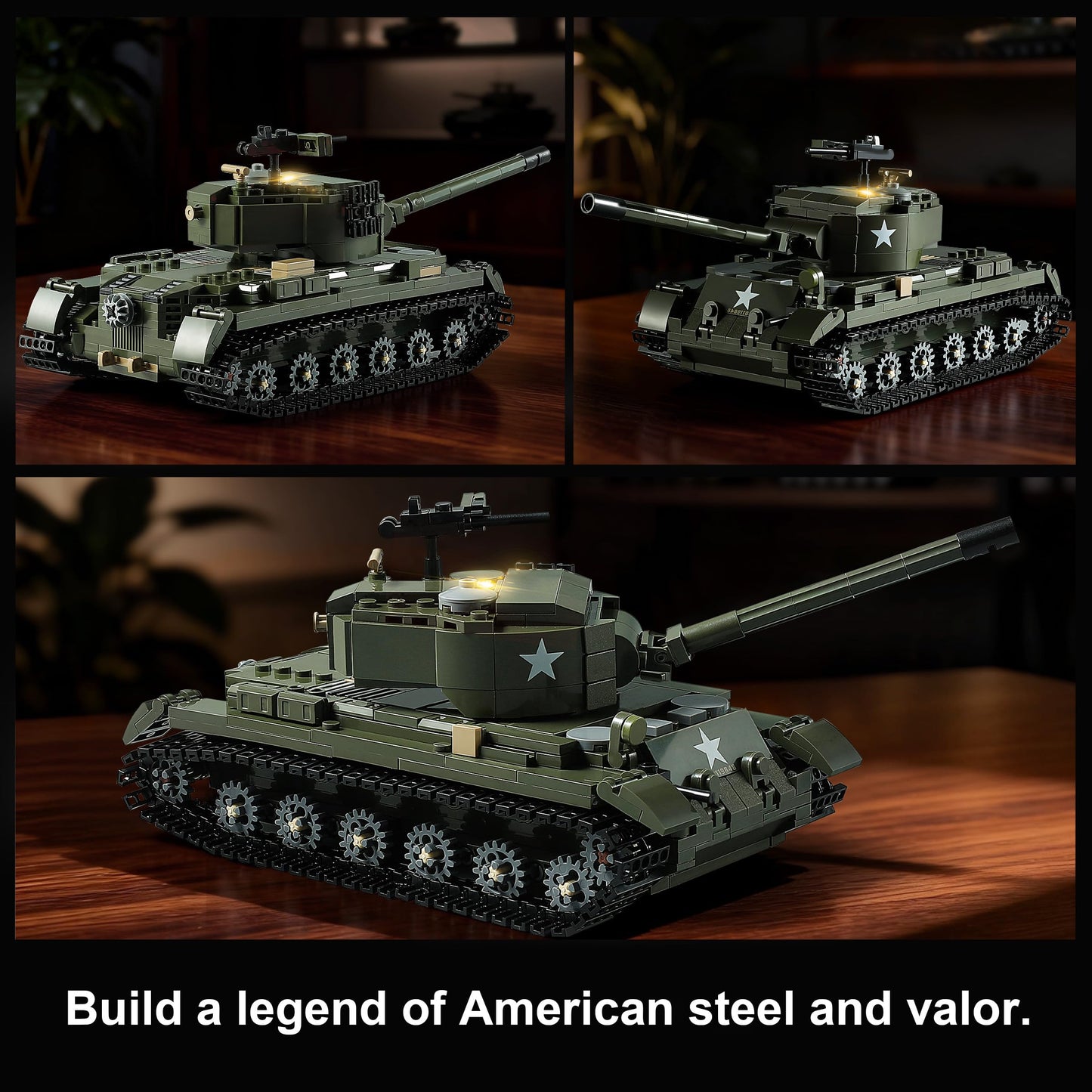 MISTBUY WW2 Military Tank Building Set - Light-Up Tiger I & M26 Pershing Tank Kit (1,195 pieces)