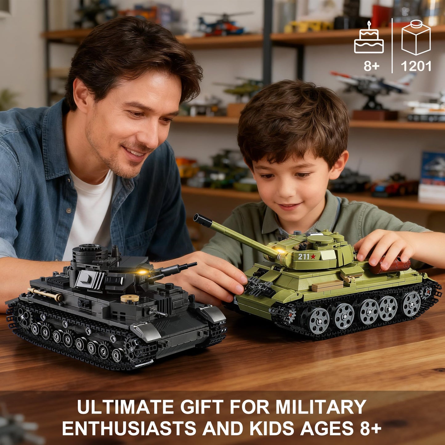 MISTBUY WW2 Army Tank Building Sets with Lights — Panzer IV & T-34, LEGO-Compatible