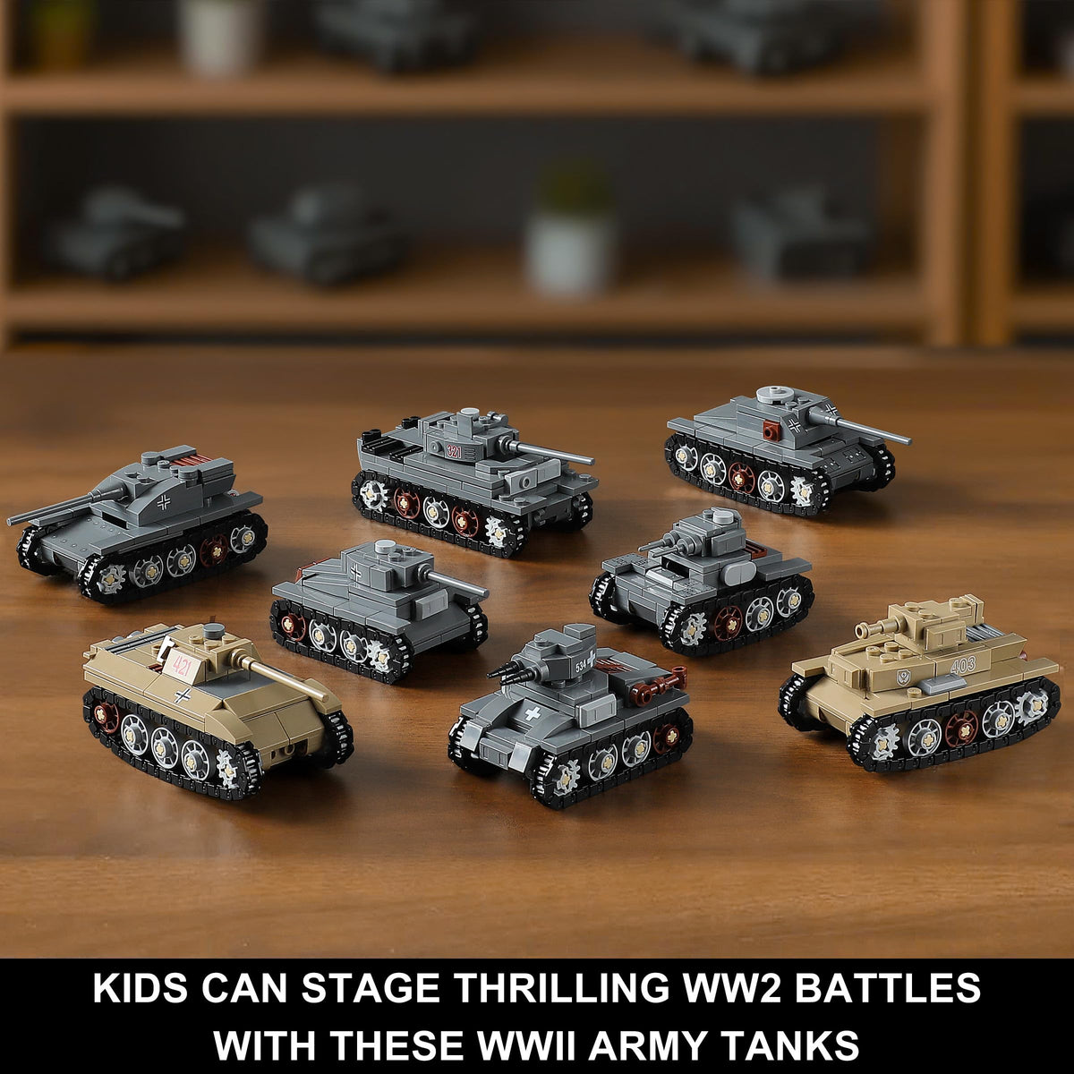 MISTBUY 1165-Piece WWII Army Tank Building Set | 9-in-1 KV-VI & 8 Tanks