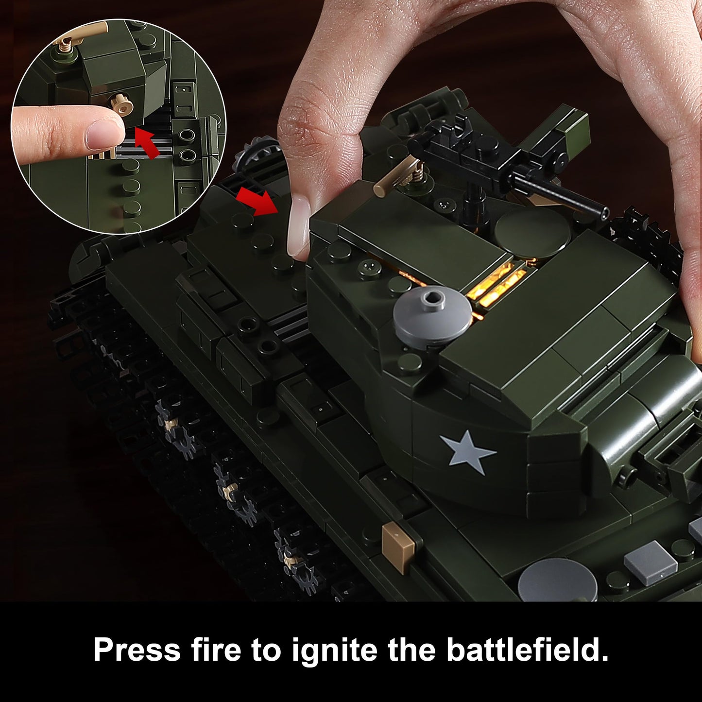 MISTBUY WW2 Military Tank Building Set - Light-Up Tiger I & M26 Pershing Tank Kit (1,195 pieces)