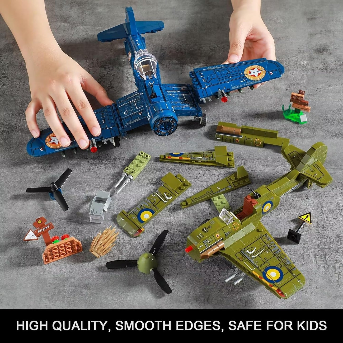 MISTBUY WW2 Fighter Plane Building Set — F4U Corsair & Spitfire, Lego-Compatible