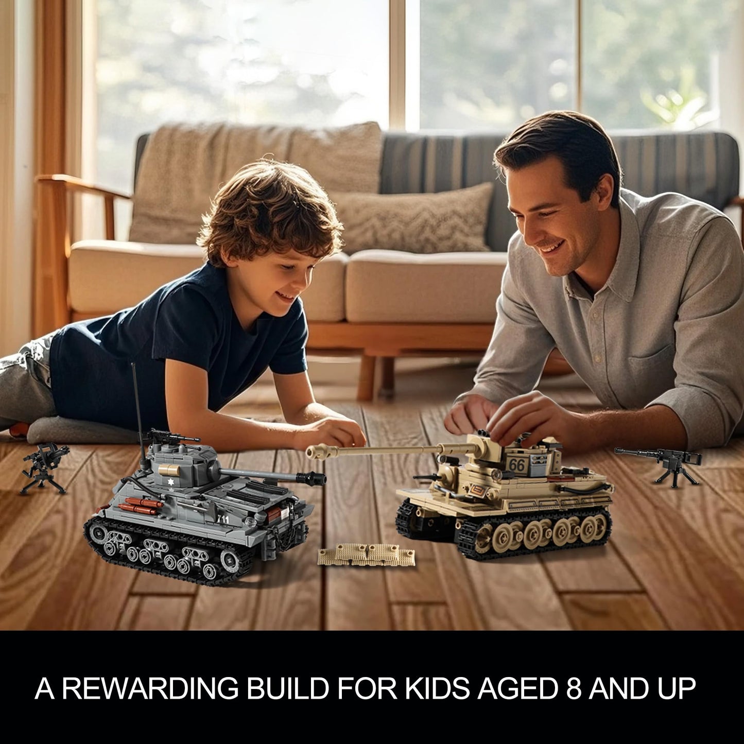 Mistbuy WW2 Tanks Building Kit – Tiger I & M4 Sherman, Lego-Compatible, 1184 Blocks (Ages 8-14)