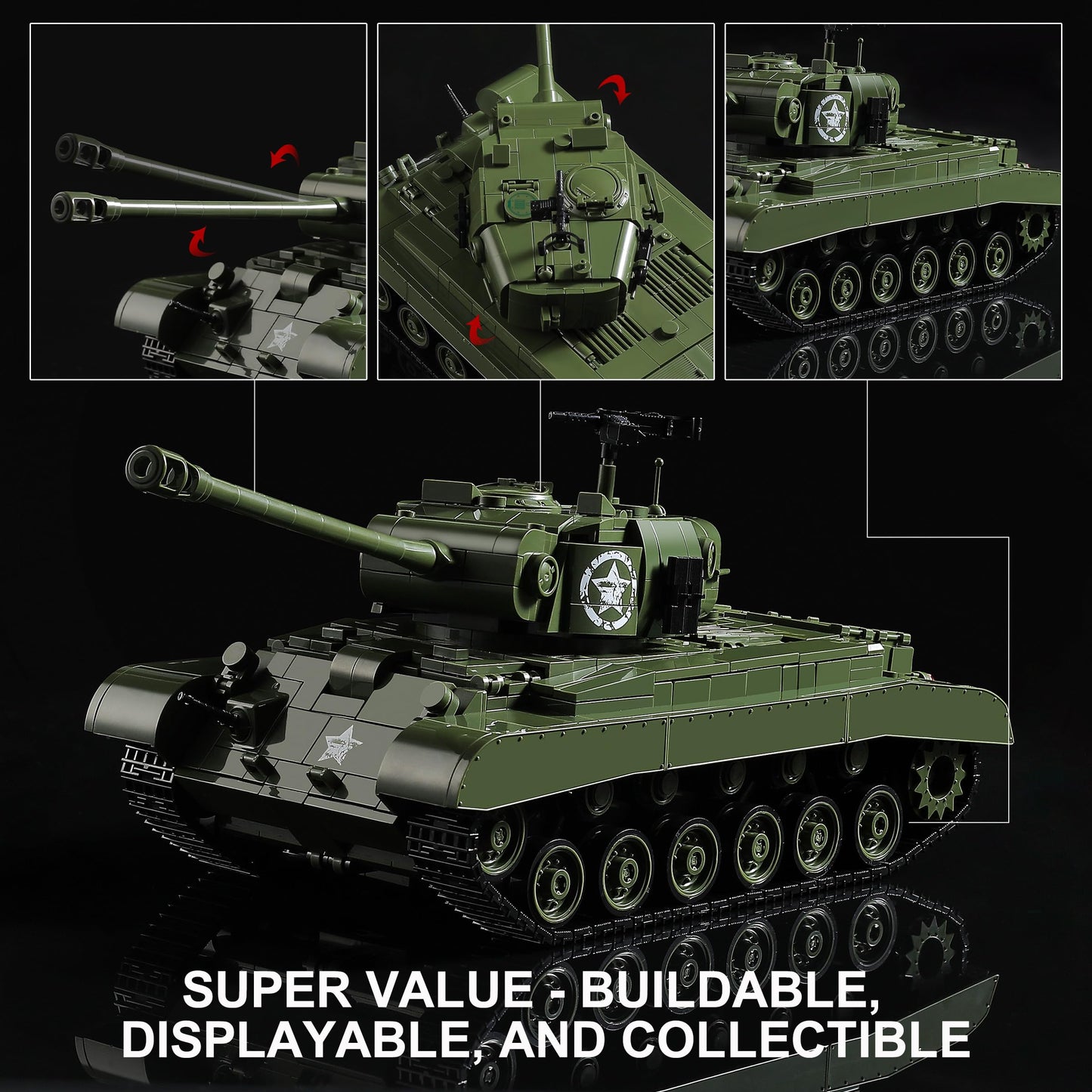 MISTBUY 1703-Piece WW2 Army Tank Building Kit for Adults — M26 Pershing, LEGO-Compatible