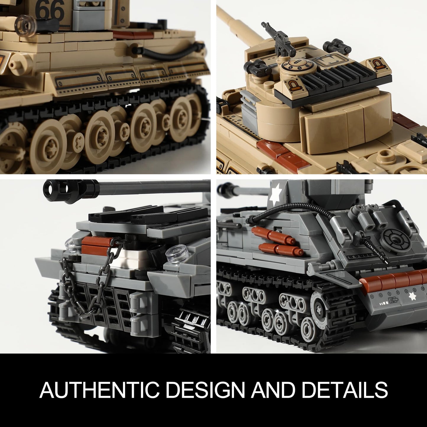 Mistbuy WW2 Tanks Building Kit – Tiger I & M4 Sherman, Lego-Compatible, 1184 Blocks (Ages 8-14)