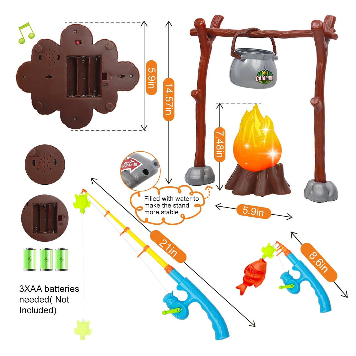 MITCIEN Kids Camping Toys Set – Pretend Campfire, Food Play & Magnetic Fishing Toy for Ages 3–6