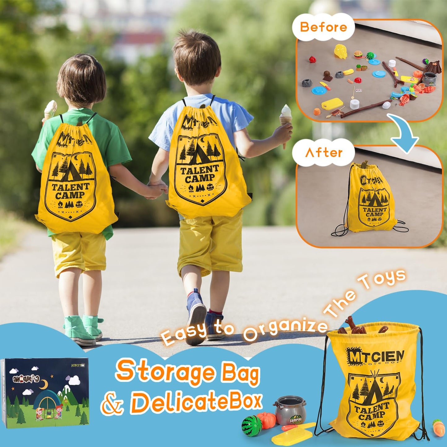 MITCIEN Kids Camping Toys Set – Pretend Campfire, Food Play & Magnetic Fishing Toy for Ages 3–6
