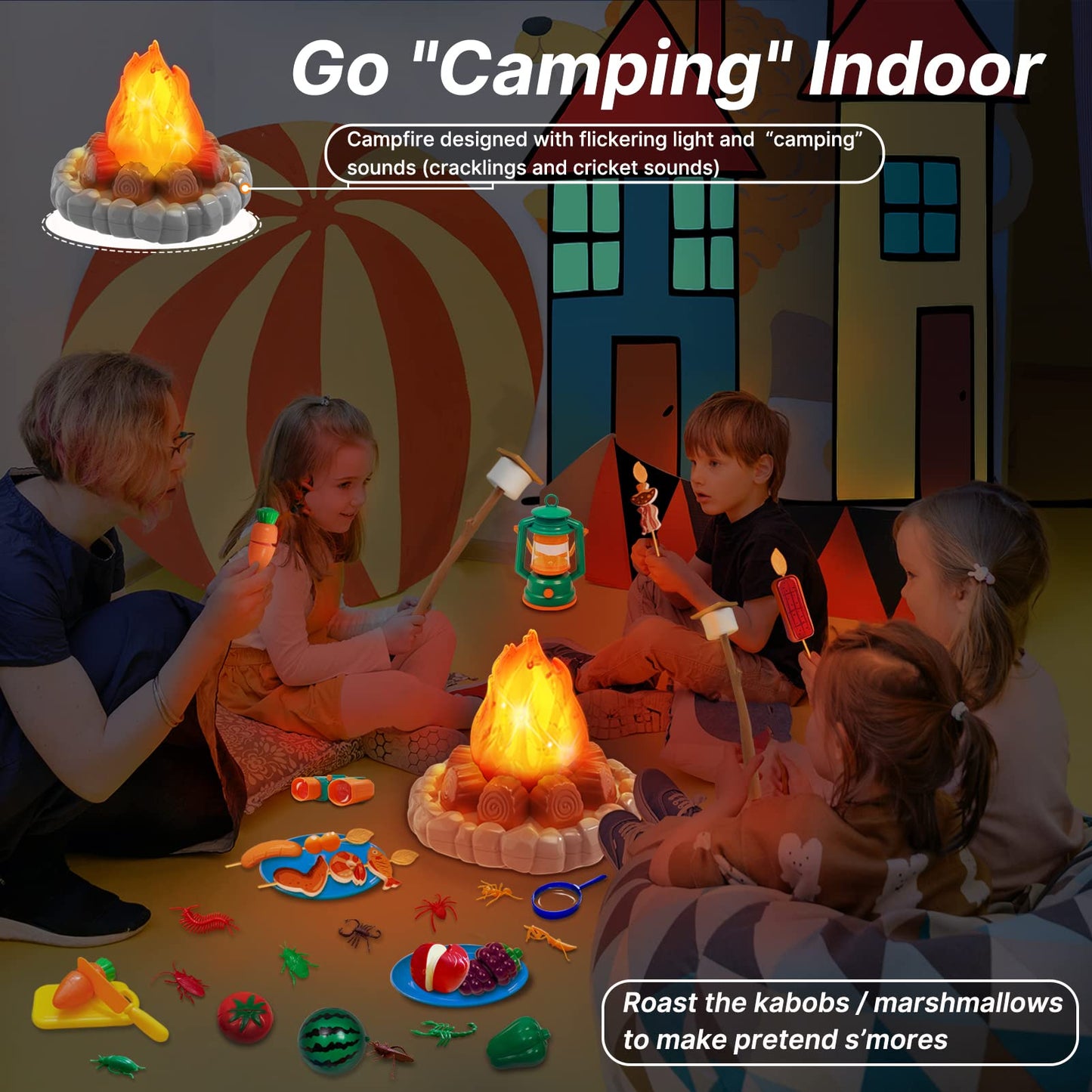 MITCIEN Camping Toys for Kids – Pretend Campfire, Lantern, Binoculars & Safari Hat