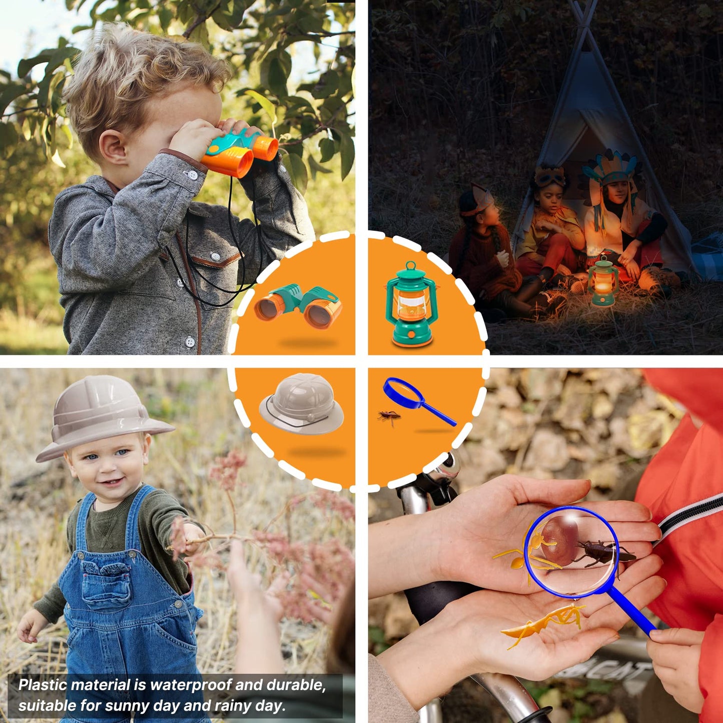 MITCIEN Camping Toys for Kids – Pretend Campfire, Lantern, Binoculars & Safari Hat