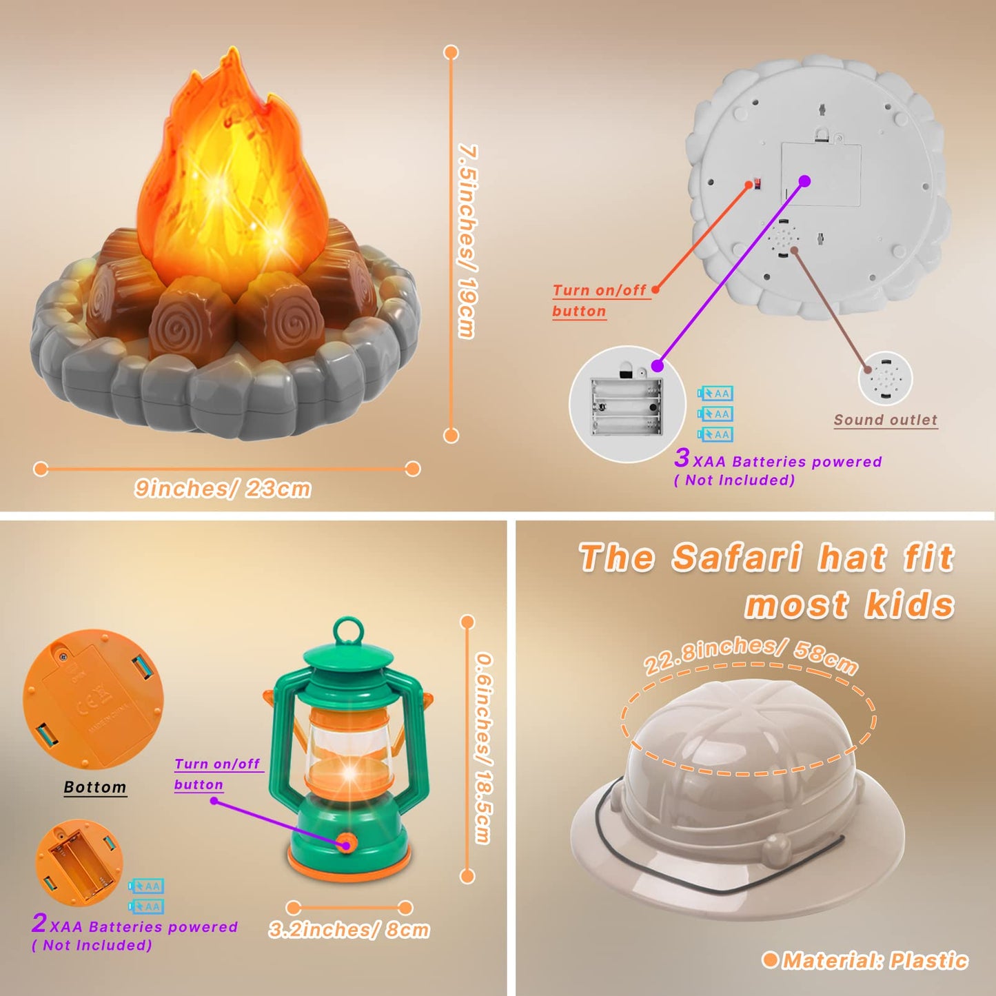 MITCIEN Camping Toys for Kids – Pretend Campfire, Lantern, Binoculars & Safari Hat