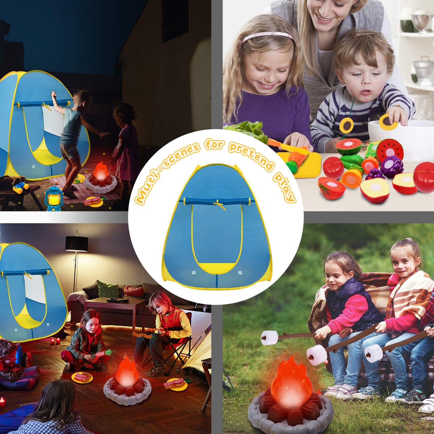 MITCIEN Kids Camping Play Tent with Toy Campfire – Indoor & Outdoor Pretend Play Set