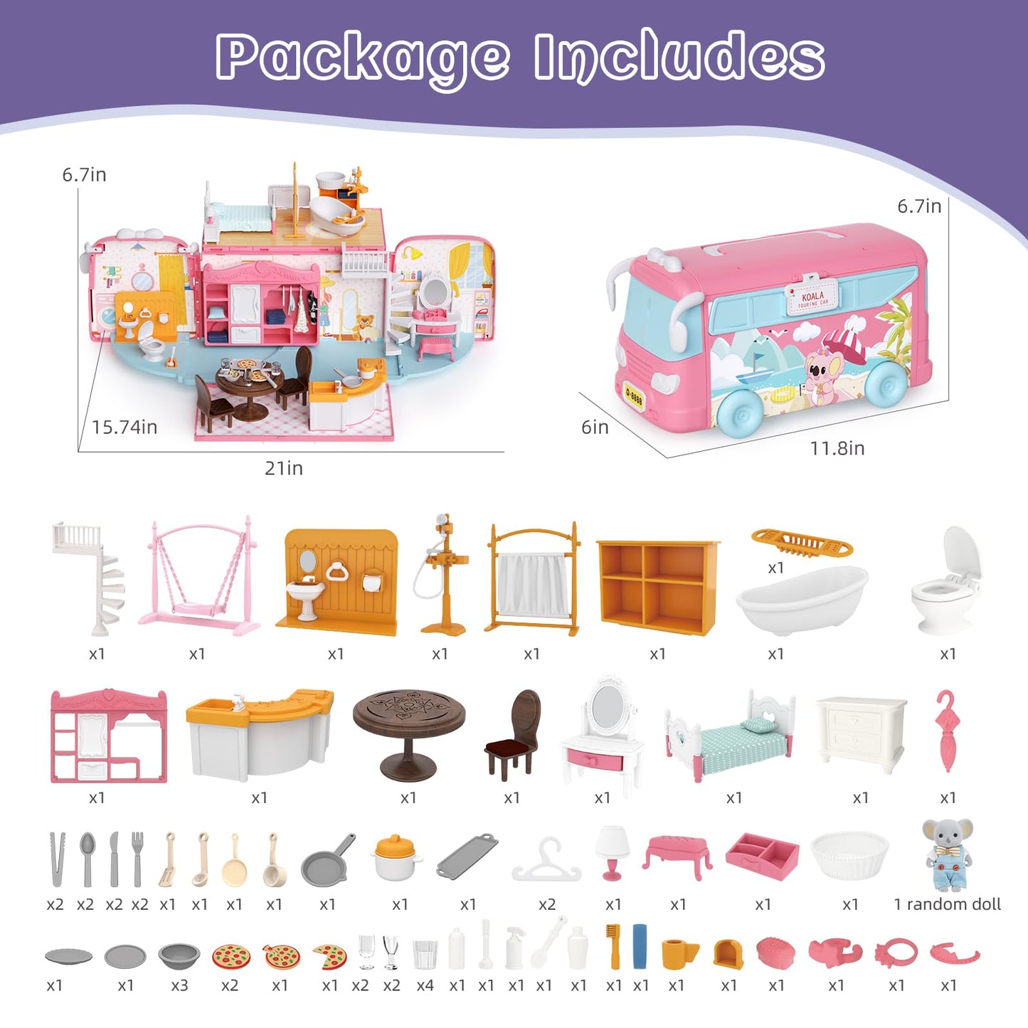 MITCIEN Dollhouse Playset - Portable Caravan Camper Toy Kit for 3-6 Year Olds