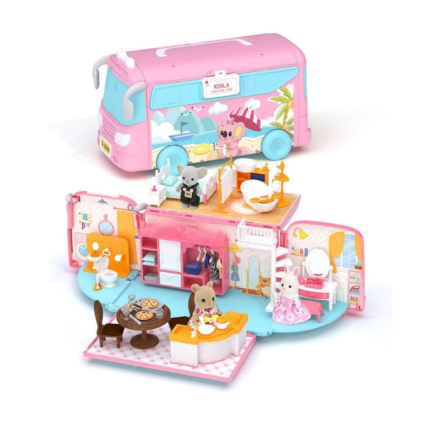 MITCIEN Dollhouse Playset - Portable Caravan Camper Toy Kit for 3-6 Year Olds