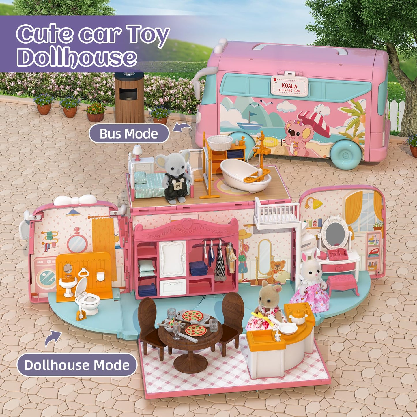 MITCIEN Dollhouse Playset - Portable Caravan Camper Toy Kit for 3-6 Year Olds