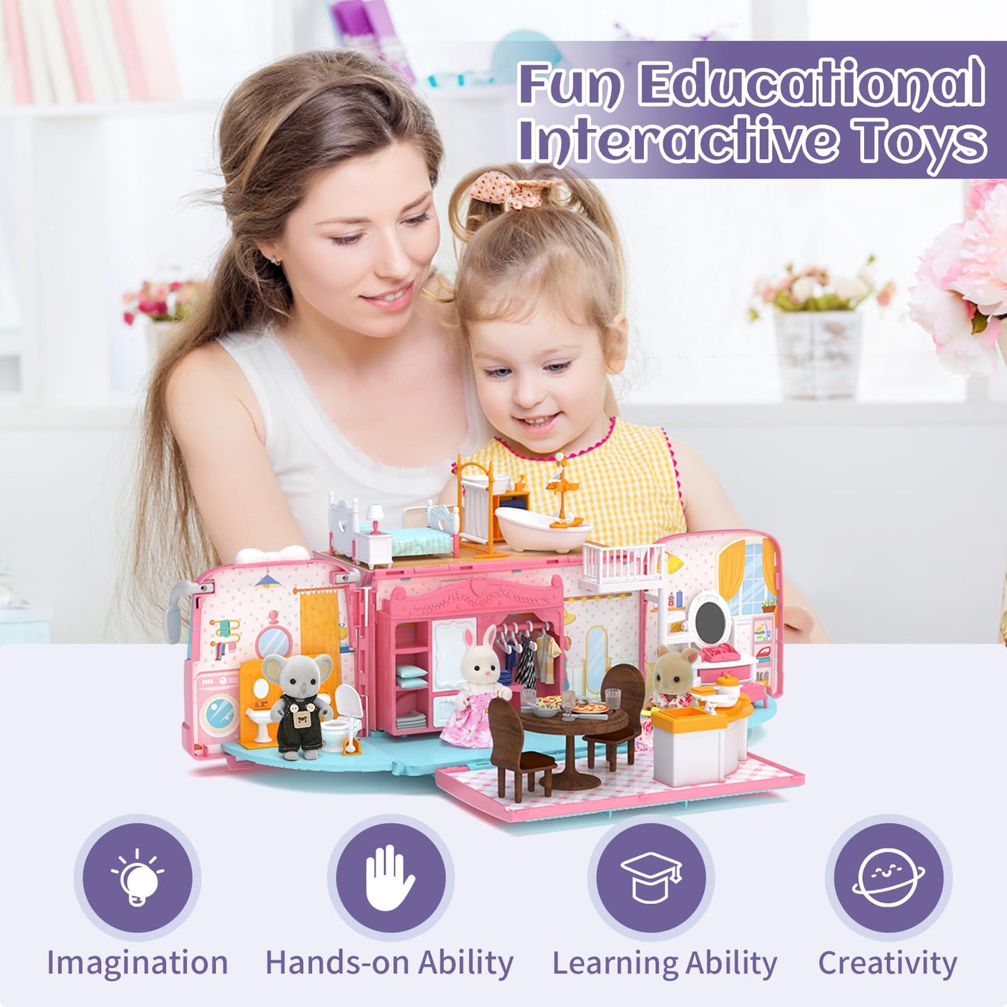MITCIEN Dollhouse Playset - Portable Caravan Camper Toy Kit for 3-6 Year Olds