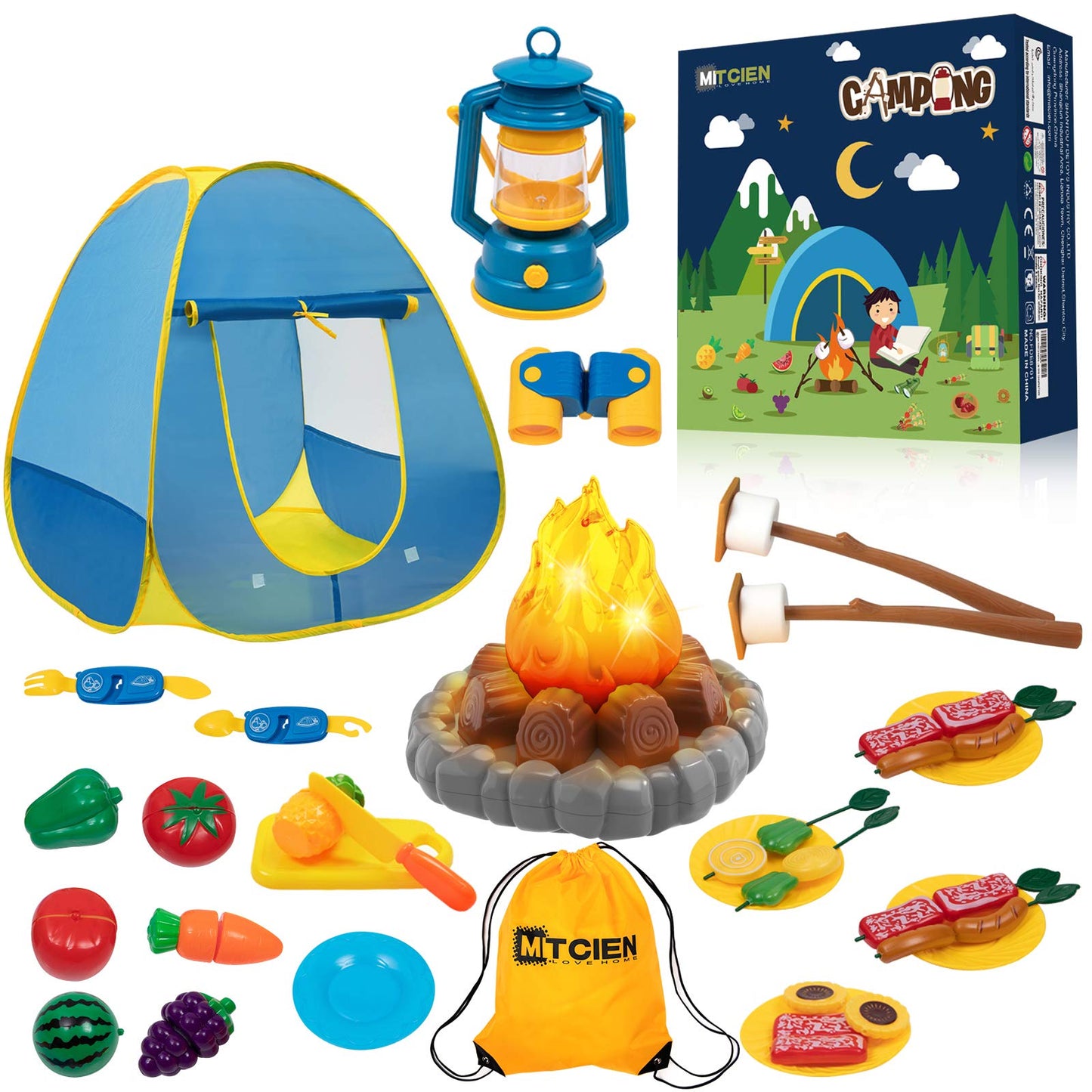 MITCIEN Kids Camping Play Tent with Toy Campfire – Indoor & Outdoor Pretend Play Set