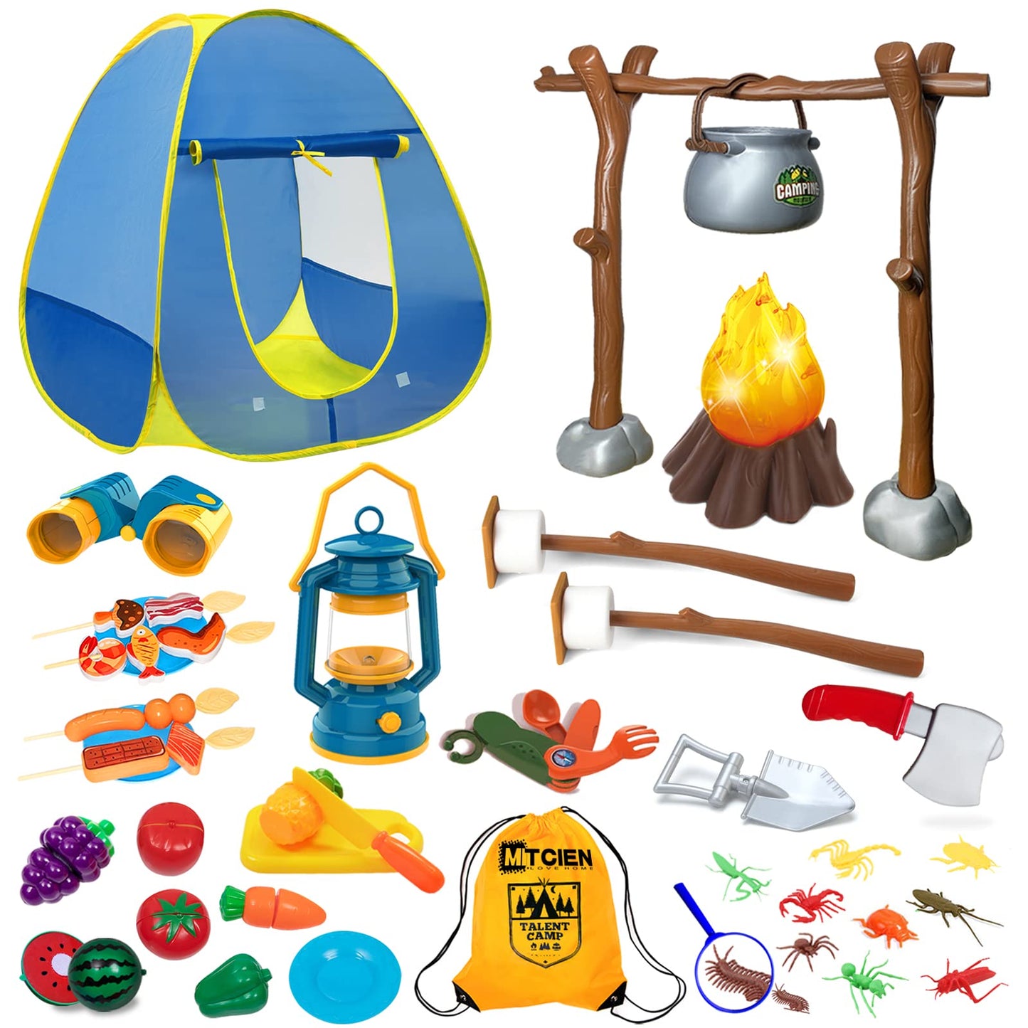 MITCIEN Kids Camping Set – Realistic Campfire, Play Tent, Binoculars