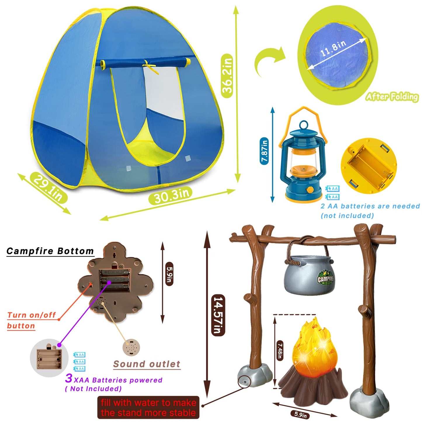 MITCIEN Kids Camping Set – Realistic Campfire, Play Tent, Binoculars