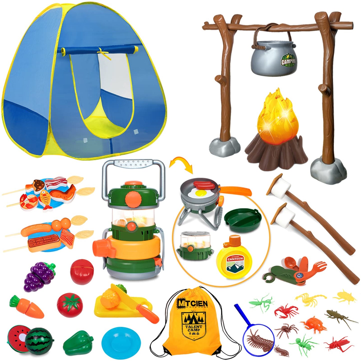 MITCIEN Kids Play Tent with Campfire – 4-in-1 Lantern & Pretend Camping Gear for 3-6+