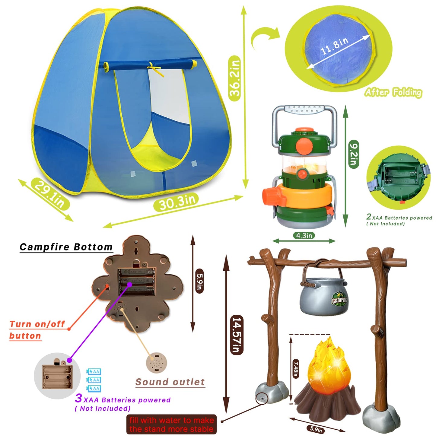 MITCIEN Kids Play Tent with Campfire – 4-in-1 Lantern & Pretend Camping Gear for 3-6+
