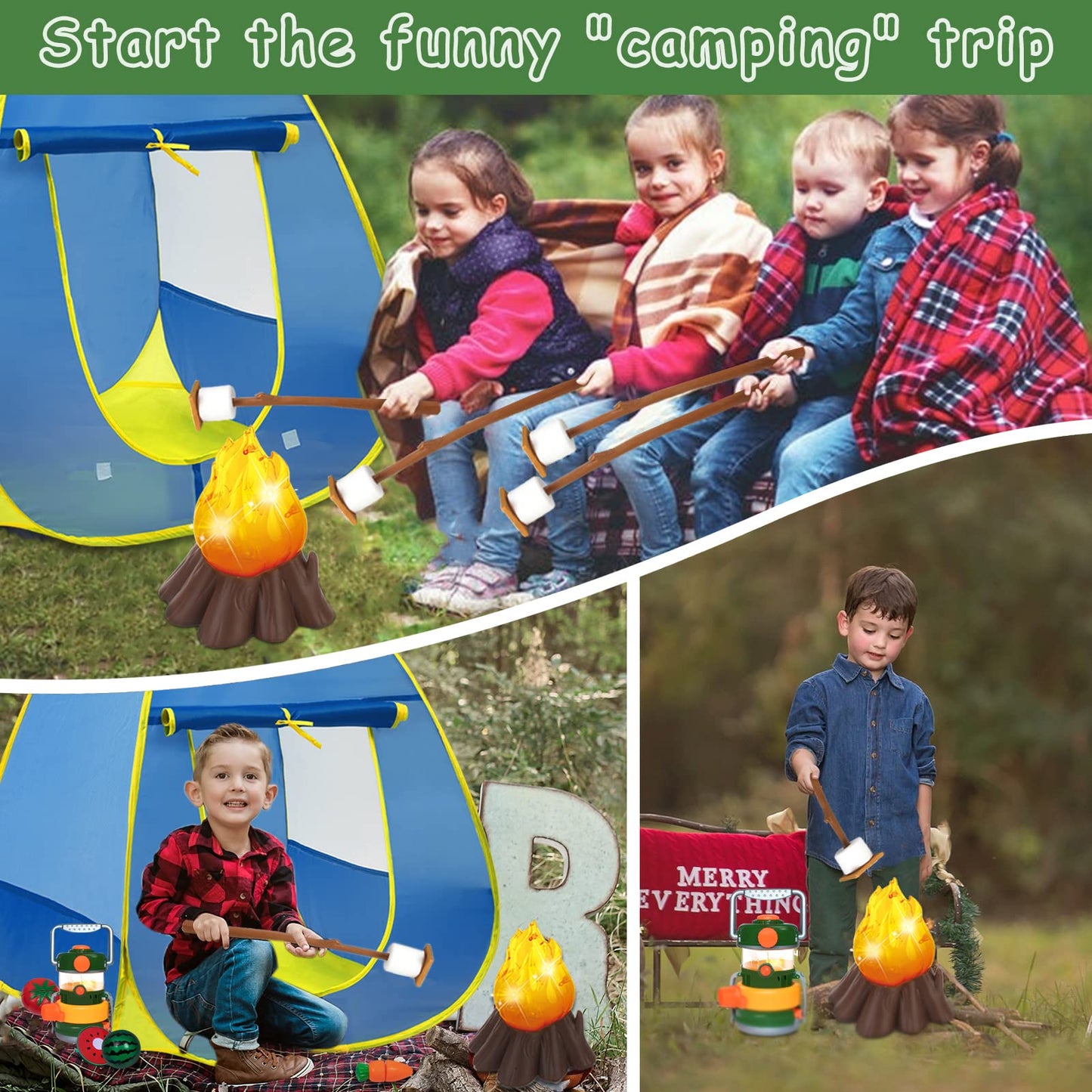 MITCIEN Kids Play Tent with Campfire – 4-in-1 Lantern & Pretend Camping Gear for 3-6+