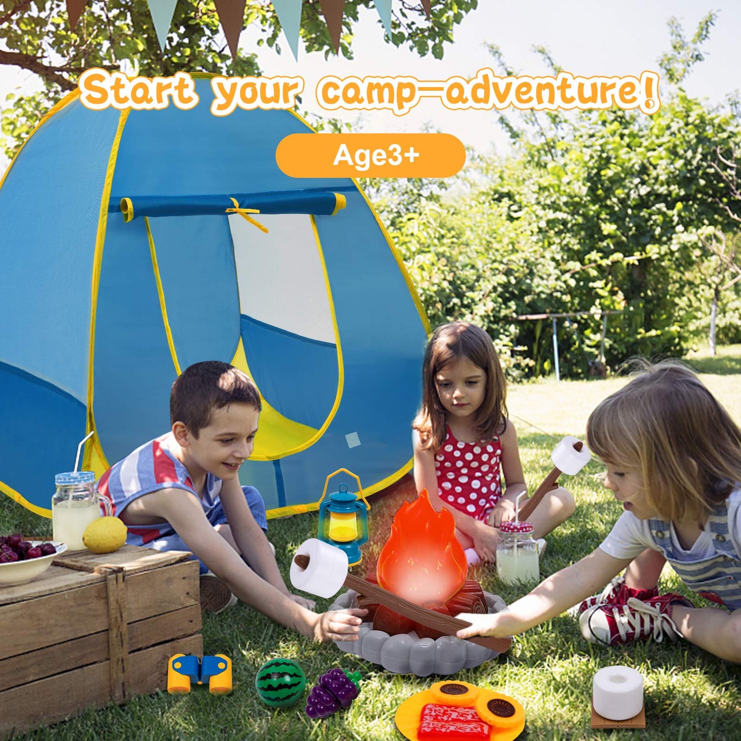 MITCIEN Kids Camping Play Tent with Toy Campfire – Indoor & Outdoor Pretend Play Set
