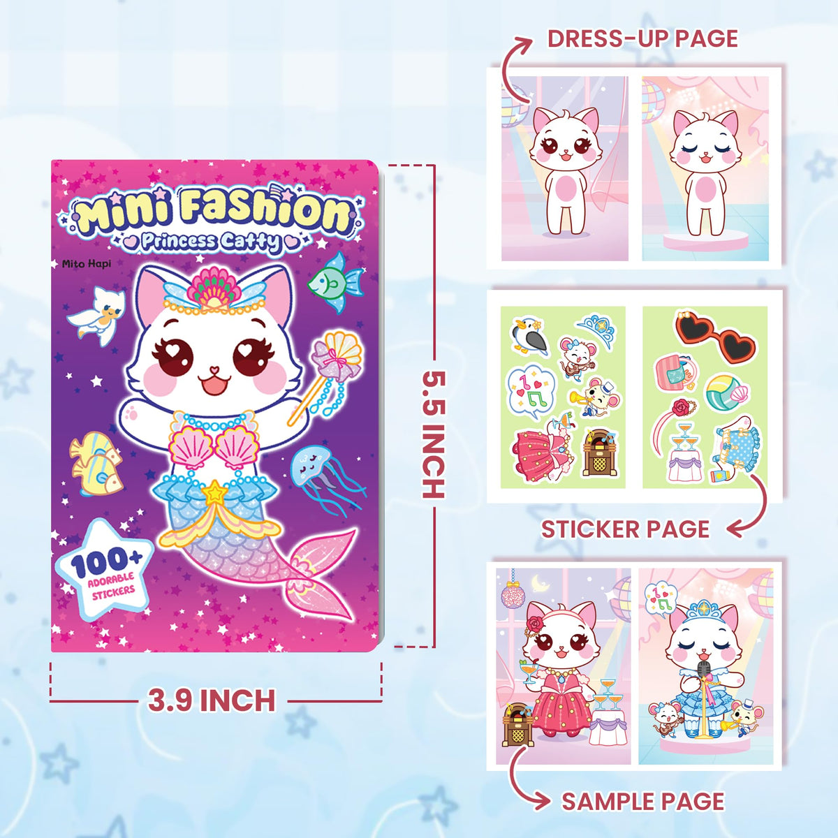 Mito Hapi Mini Fashion: Princess Catty Sticker Activity Book for Girls 3-10 | 100+ Dress-Up Stickers