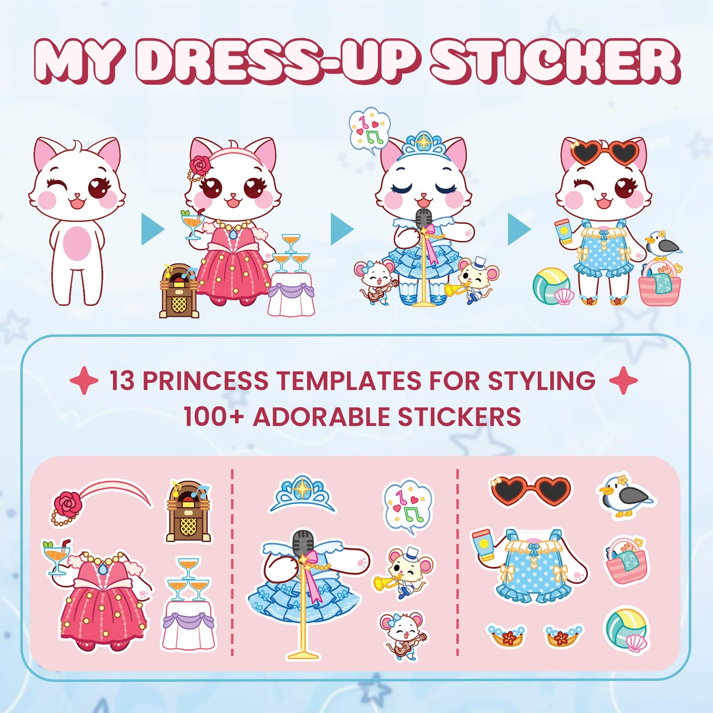 Mito Hapi Mini Fashion: Princess Catty Sticker Activity Book for Girls 3-10 | 100+ Dress-Up Stickers