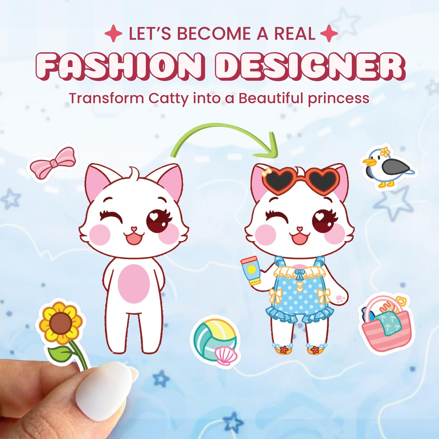 Mito Hapi Mini Fashion: Princess Catty Sticker Activity Book for Girls 3-10 | 100+ Dress-Up Stickers
