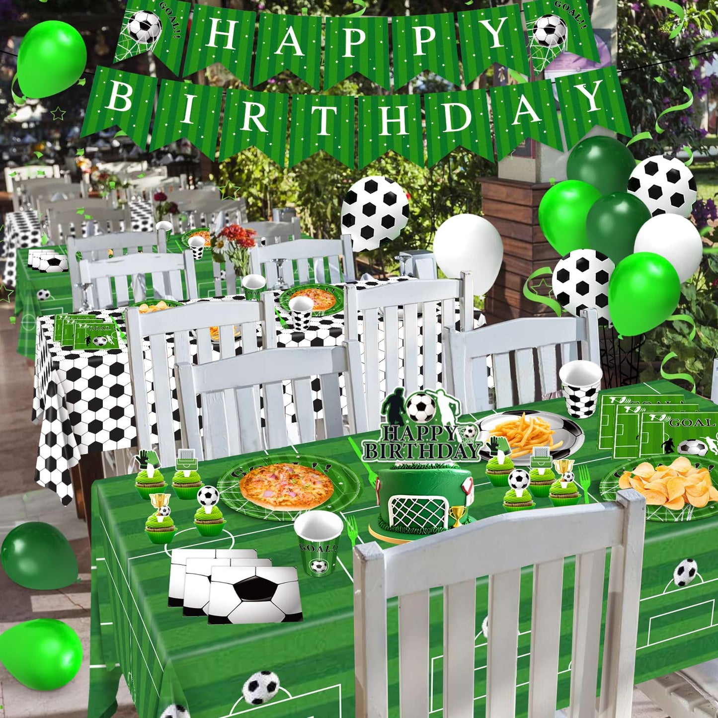 Miucat Soccer Party Decorations - 143 Pcs Party Supplies for 24 Guests (Plates, Napkins, Tablecloth, Banner, Balloons)