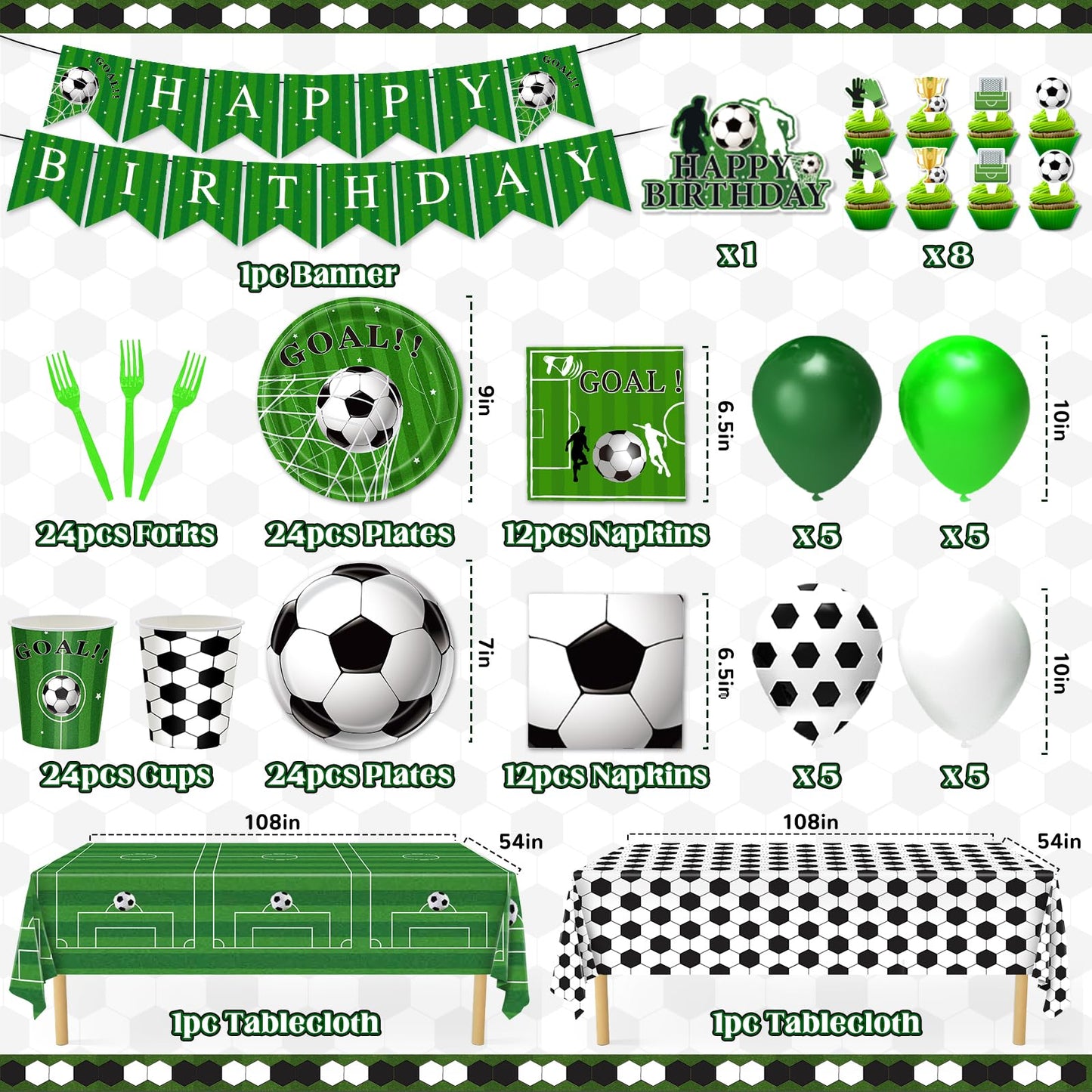 Miucat Soccer Party Decorations - 143 Pcs Party Supplies for 24 Guests (Plates, Napkins, Tablecloth, Banner, Balloons)