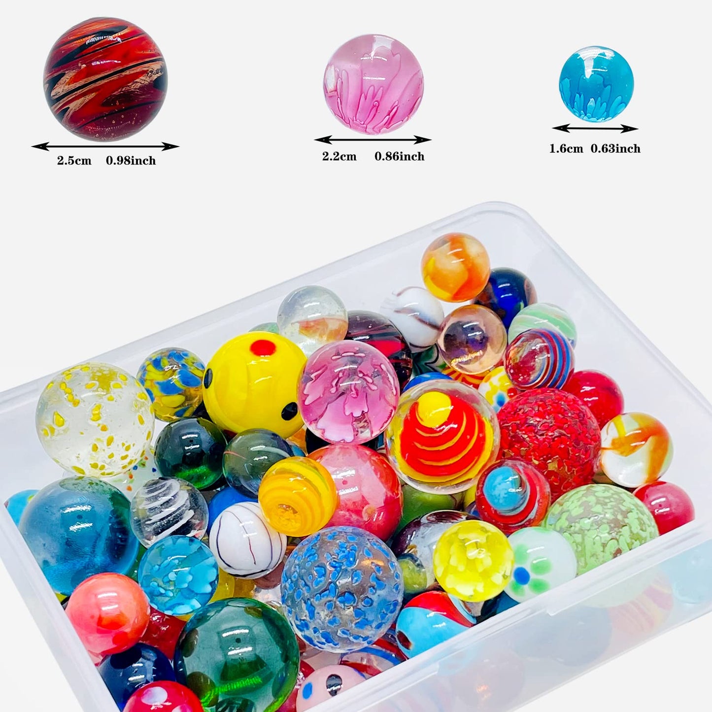Miutrue 100 Assorted Glass Marbles Bulk – Glow in Dark, 16mm & 25mm for Kids Play & Crafts