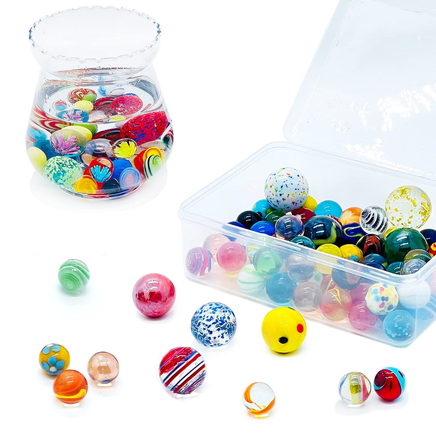 Miutrue 100 Assorted Glass Marbles Bulk – Glow in Dark, 16mm & 25mm for Kids Play & Crafts