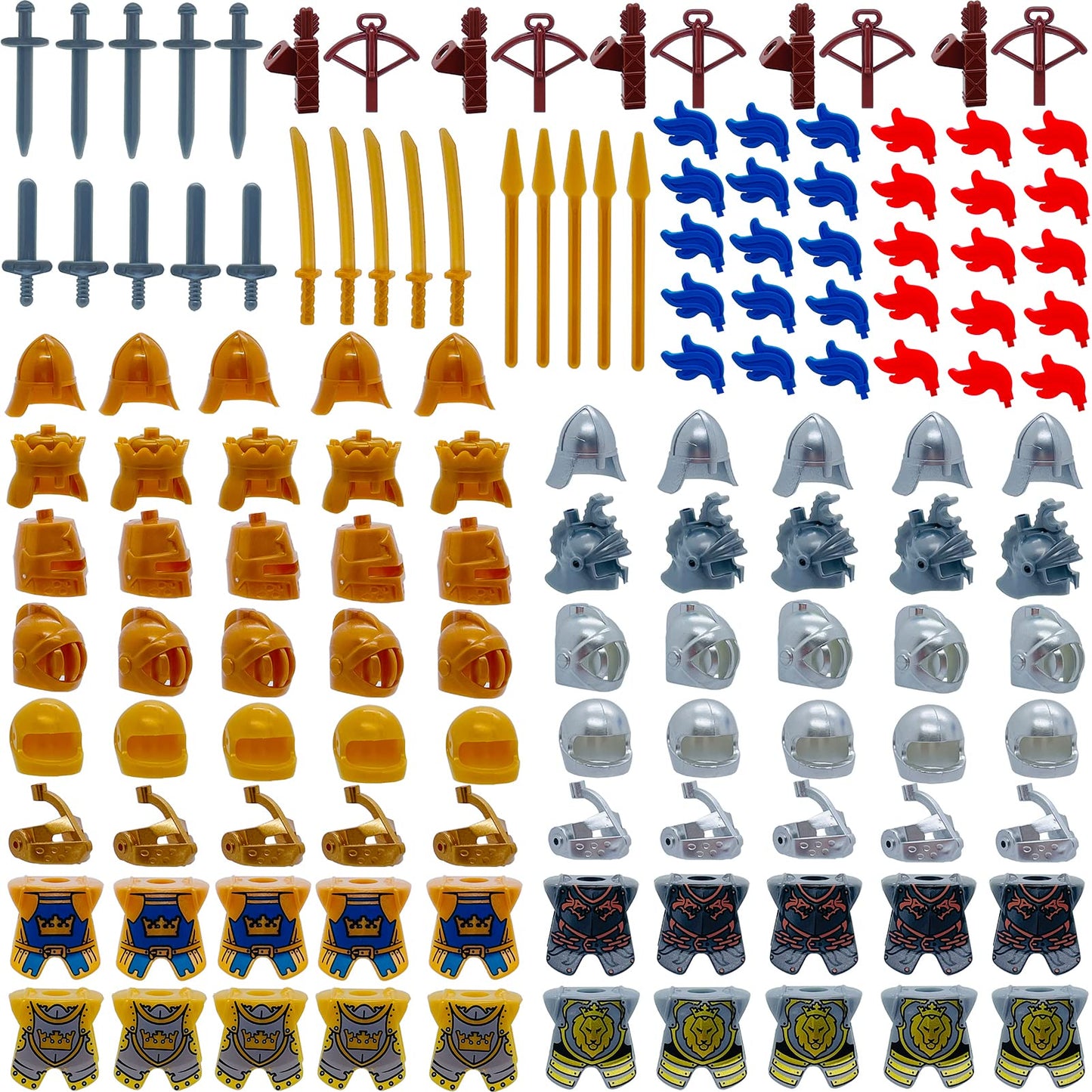 Miutrue Medieval Knight Weapons Pack – Buildable Armor, Shield, Helmet & Weapons for Mini Figures