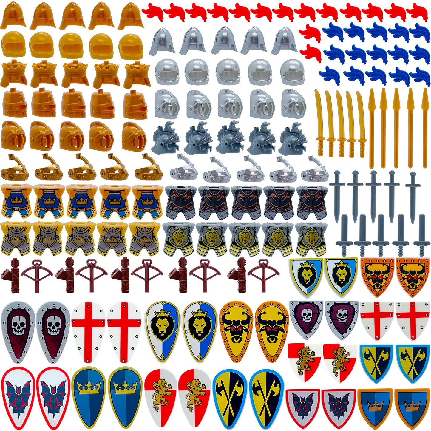Miutrue Medieval Knight Weapons Pack – Buildable Armor, Shield, Helmet & Weapons for Mini Figures