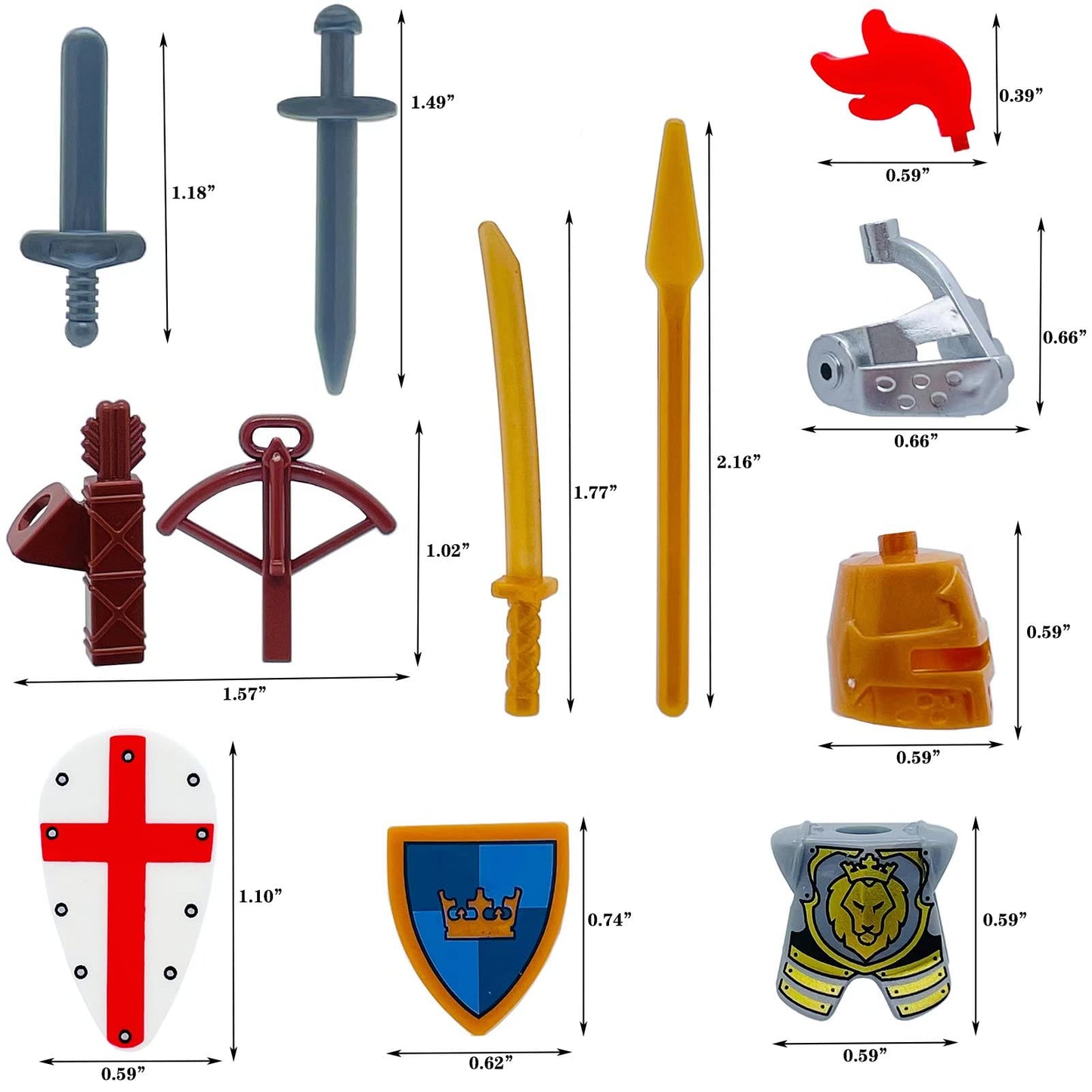 Miutrue Medieval Knight Weapons Pack – Buildable Armor, Shield, Helmet & Weapons for Mini Figures