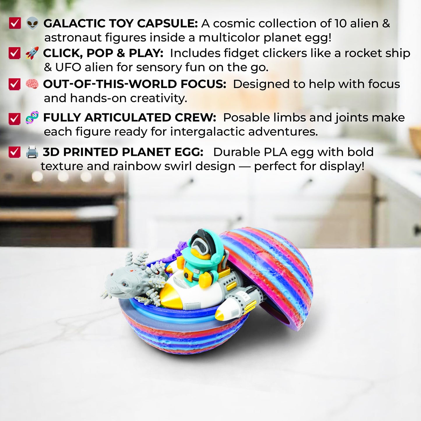Mivi Collection Articulated Alien Figurines – 10 Detailed 3D Printed Sci-Fi Figures with Planet Egg Storage