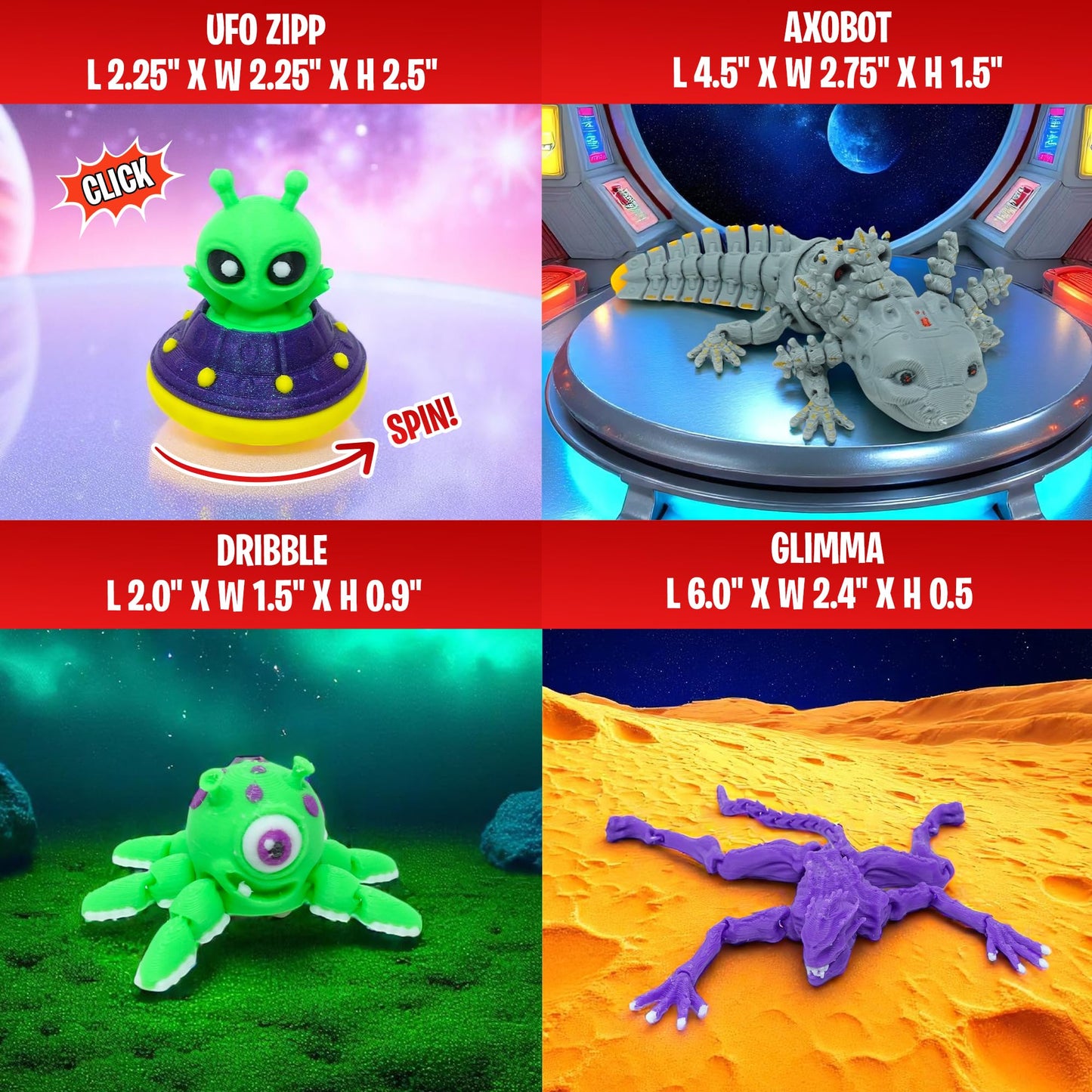 Mivi Collection Articulated Alien Figurines – 10 Detailed 3D Printed Sci-Fi Figures with Planet Egg Storage