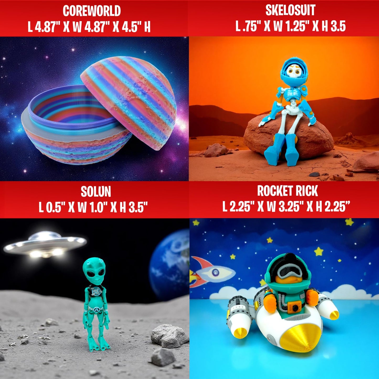 Mivi Collection Articulated Alien Figurines – 10 Detailed 3D Printed Sci-Fi Figures with Planet Egg Storage