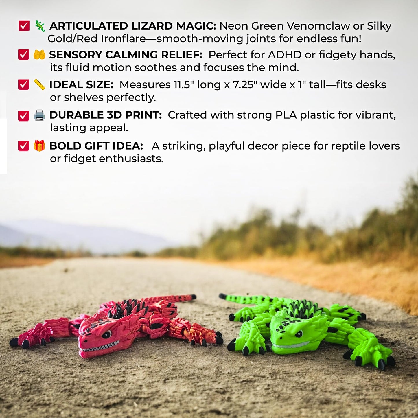 Mivi Collection: Stylish Articulated Armadillo Lizard — 3D-Printed Fidget Figurine (Red Ironflare)