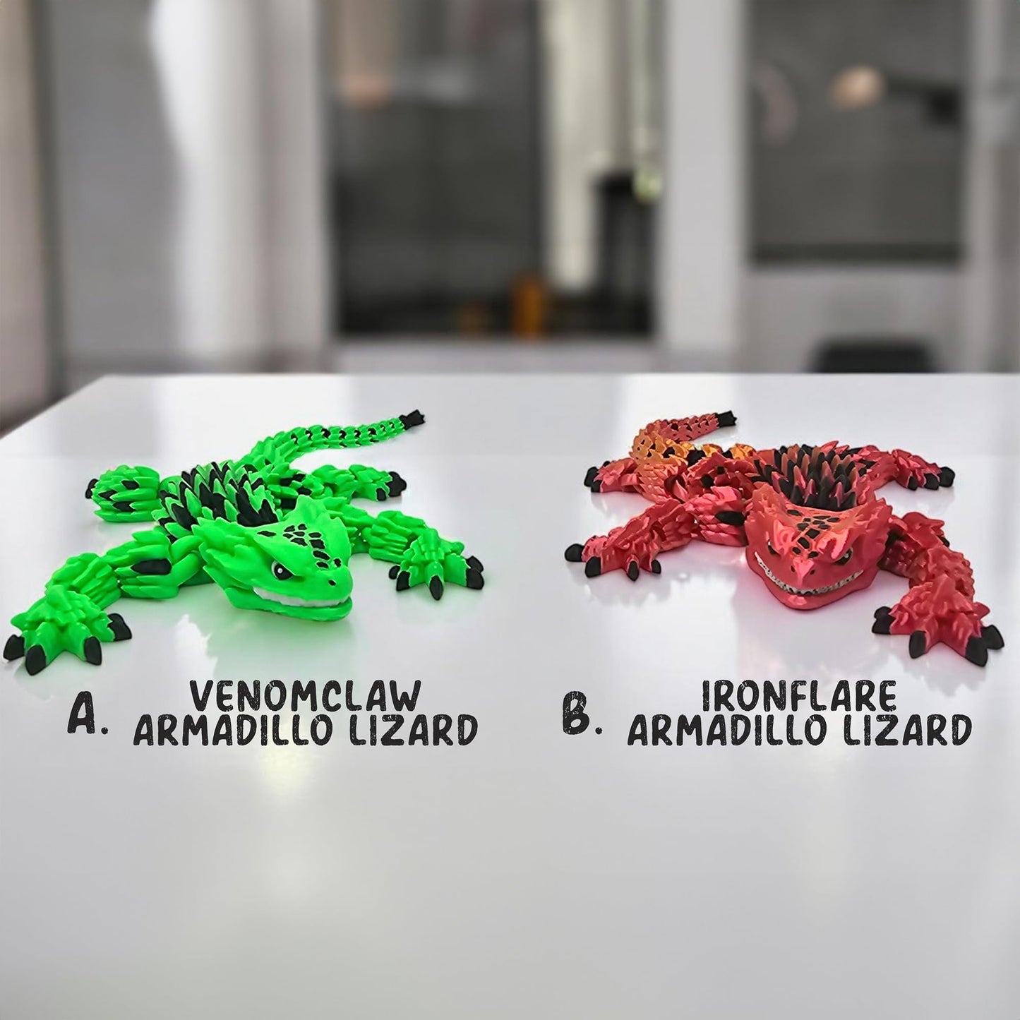 Mivi Collection: Stylish Articulated Armadillo Lizard — 3D-Printed Fidget Figurine (Red Ironflare)
