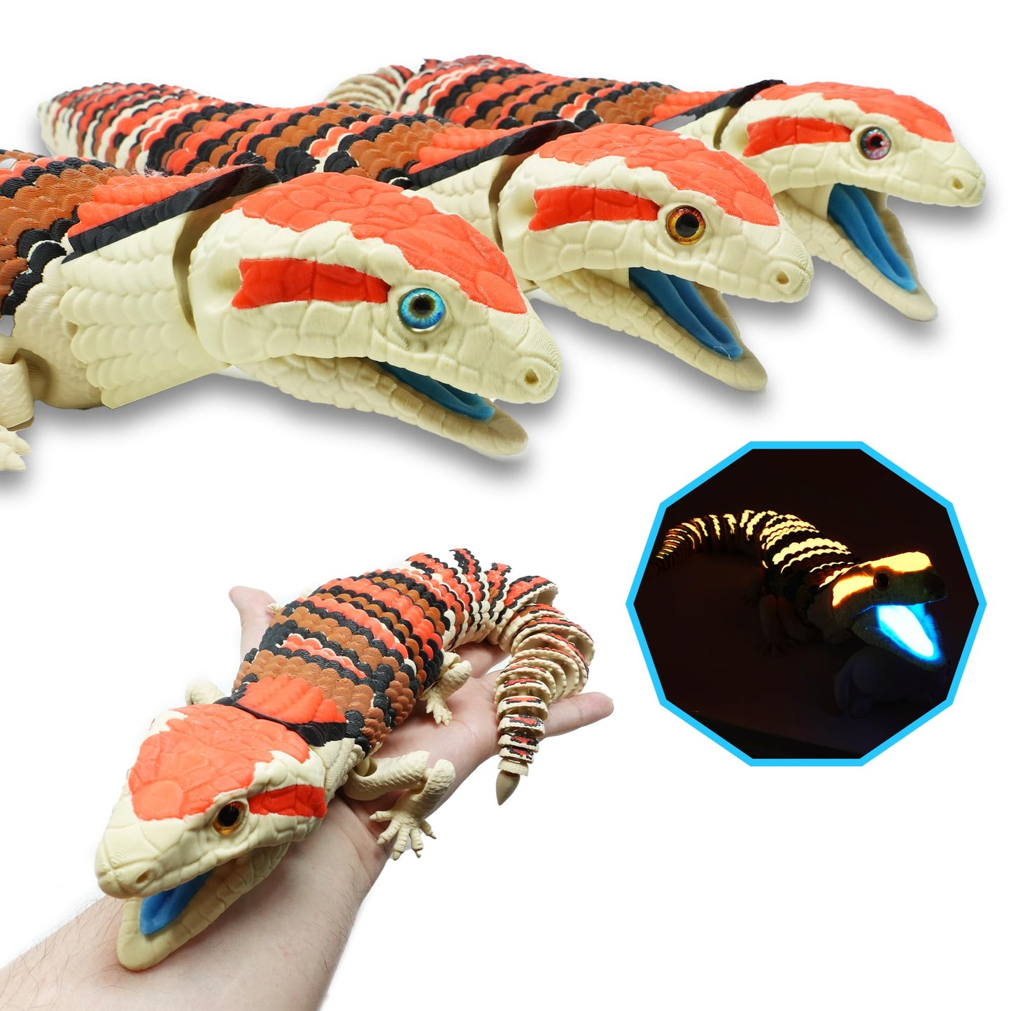 Mivi Collection Articulated Glow-in-the-Dark Skink Lizard – 3D Printed with UV Blue Tongue