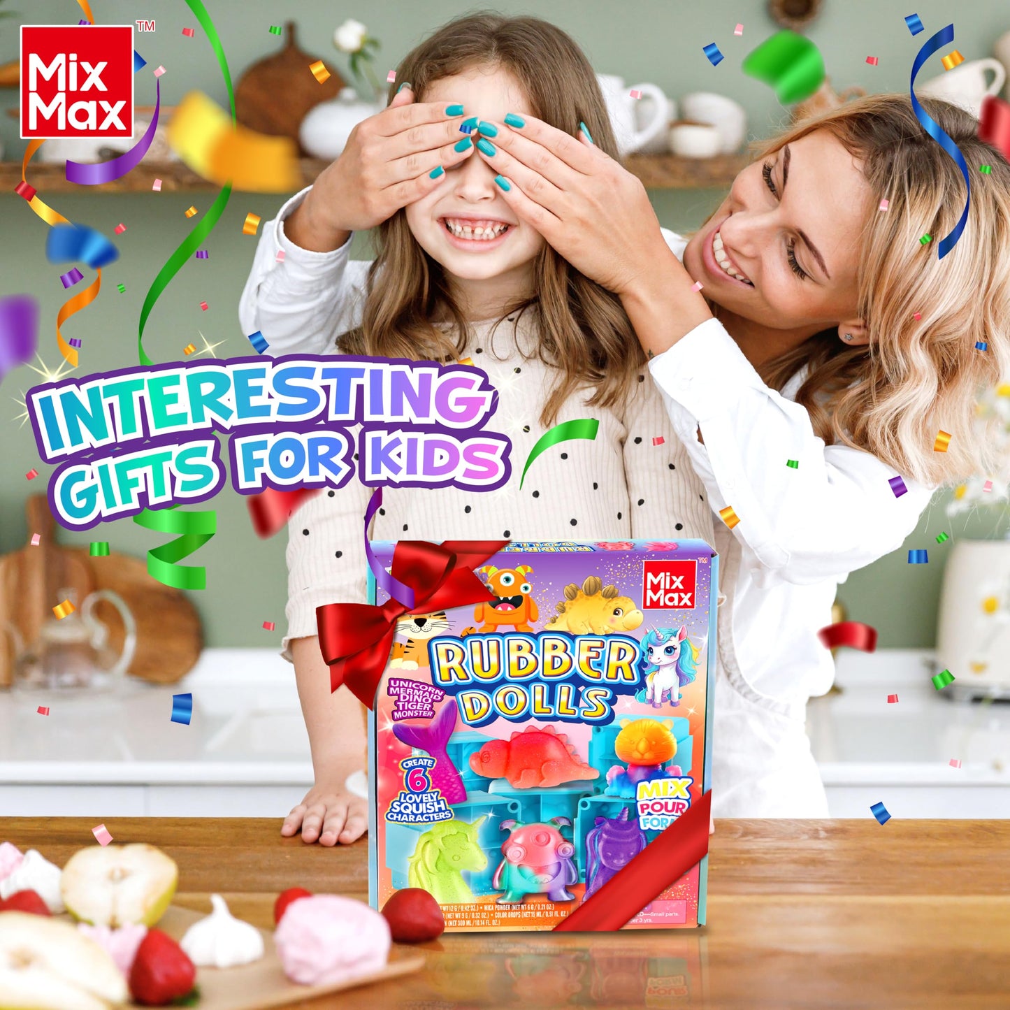 MixMax Make Your Own Squishies Toys – 6 Pack DIY Glitter Silicone Craft Kit for Kids 6-12