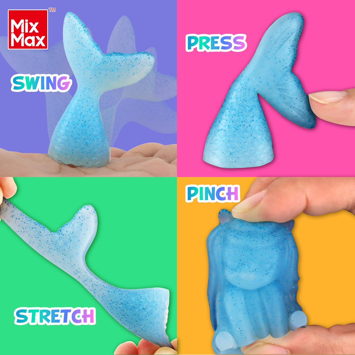 MixMax Make Your Own Squishies Toys – 6 Pack DIY Glitter Silicone Craft Kit for Kids 6-12