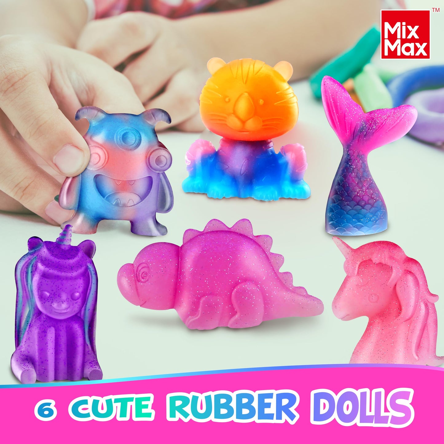 MixMax Make Your Own Squishies Toys – 6 Pack DIY Glitter Silicone Craft Kit for Kids 6-12
