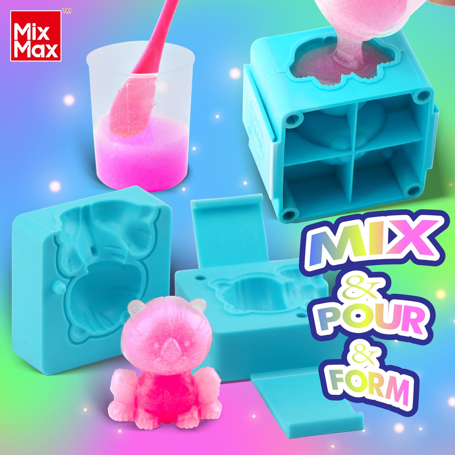 MixMax Make Your Own Squishies Toys – 6 Pack DIY Glitter Silicone Craft Kit for Kids 6-12