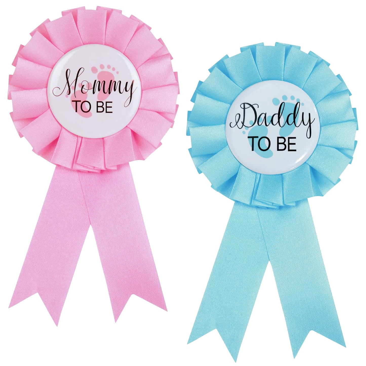 MixPeak Daddy To Be & Mommy To Be Tinplate Pin Set — Pink & Blue Rosette Badges for Gender Reveal
