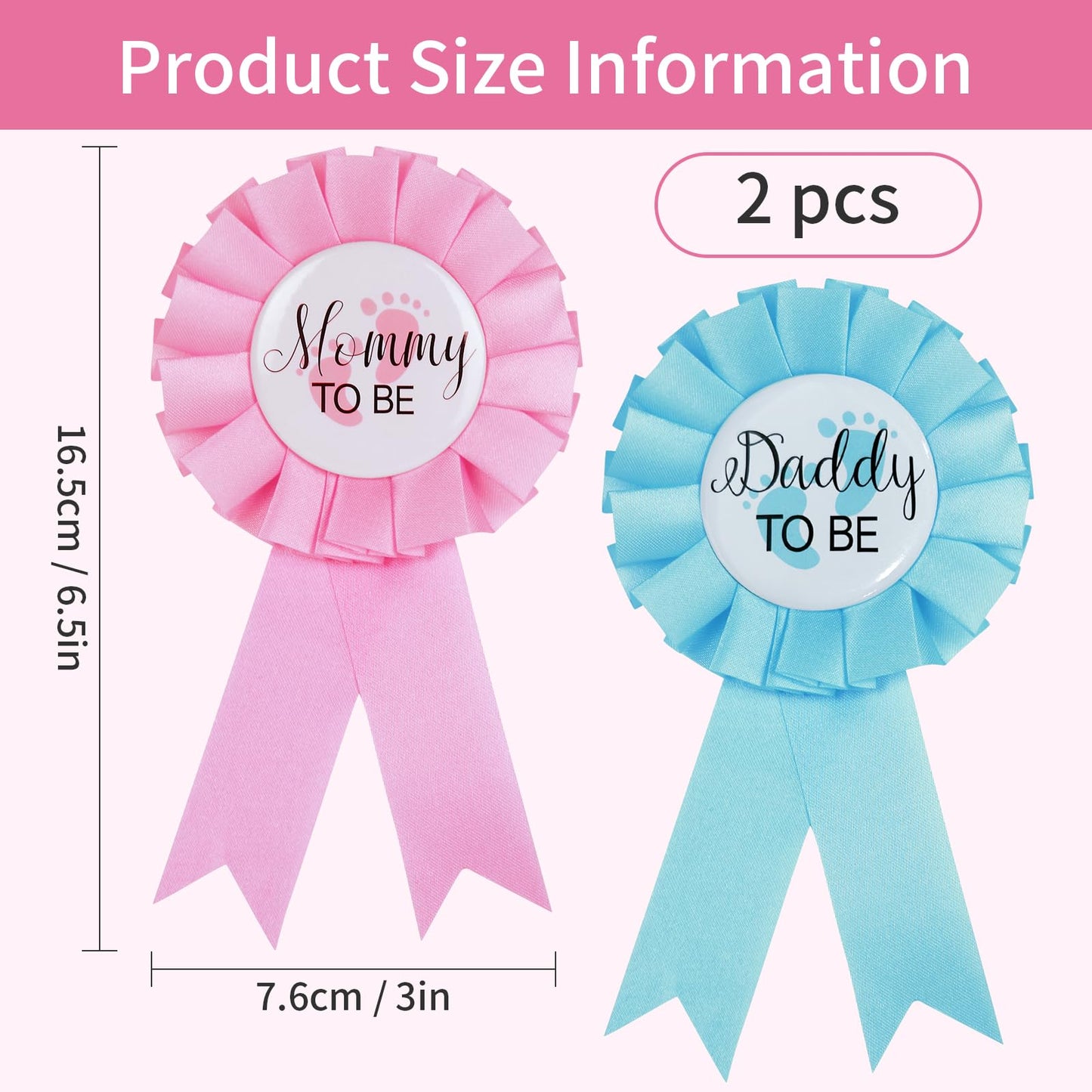 MixPeak Daddy To Be & Mommy To Be Tinplate Pin Set — Pink & Blue Rosette Badges for Gender Reveal