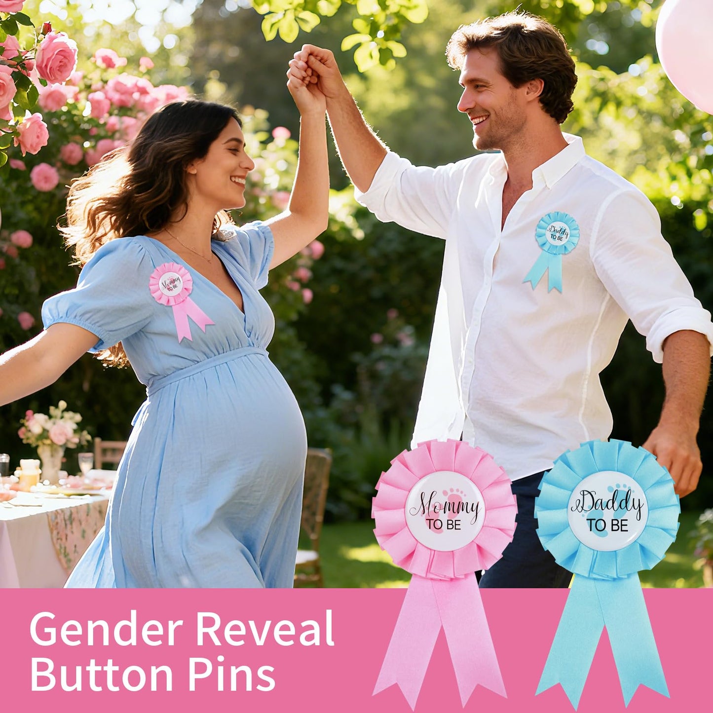 MixPeak Daddy To Be & Mommy To Be Tinplate Pin Set — Pink & Blue Rosette Badges for Gender Reveal